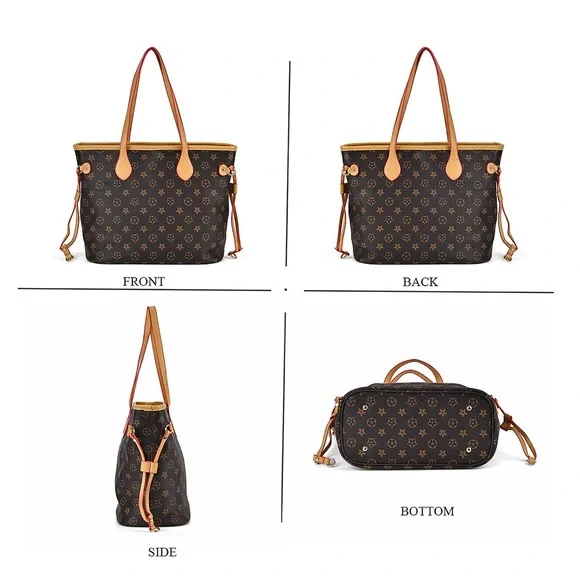 Brown Designer Monogram Shoulder Tote Bag - Picture 7 of 10